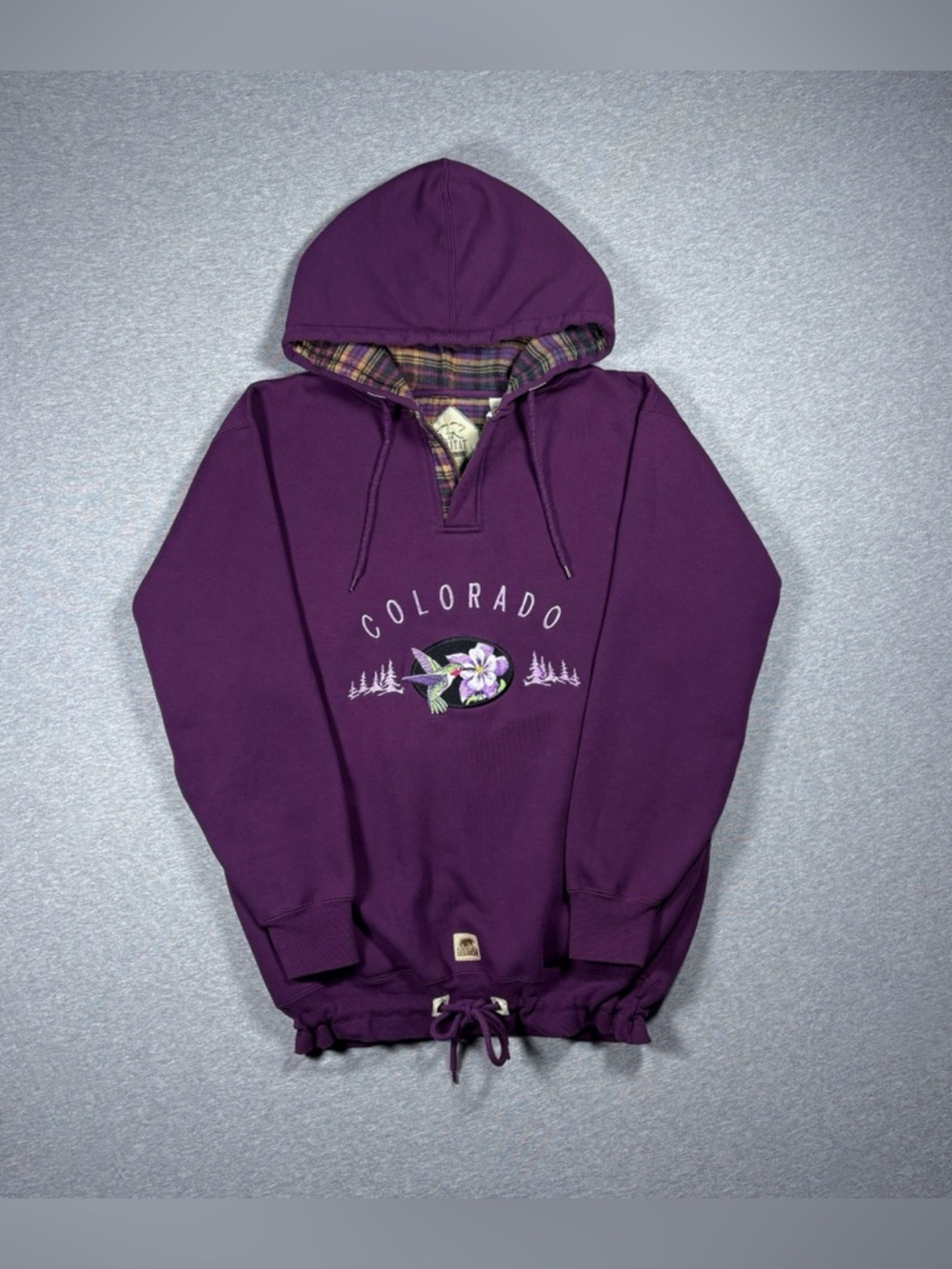 Vintage Colorado Hoodie Habitat Wilderness Embroidered Hummingbird Purple Medium